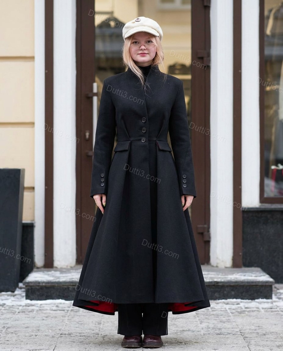 Black Pleated Coat, full-length hero view, by Dutti3