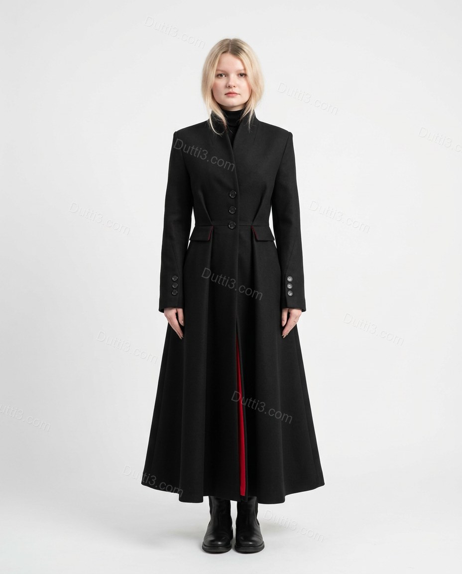 Black Pleated Coat, front studio view, by Dutti3