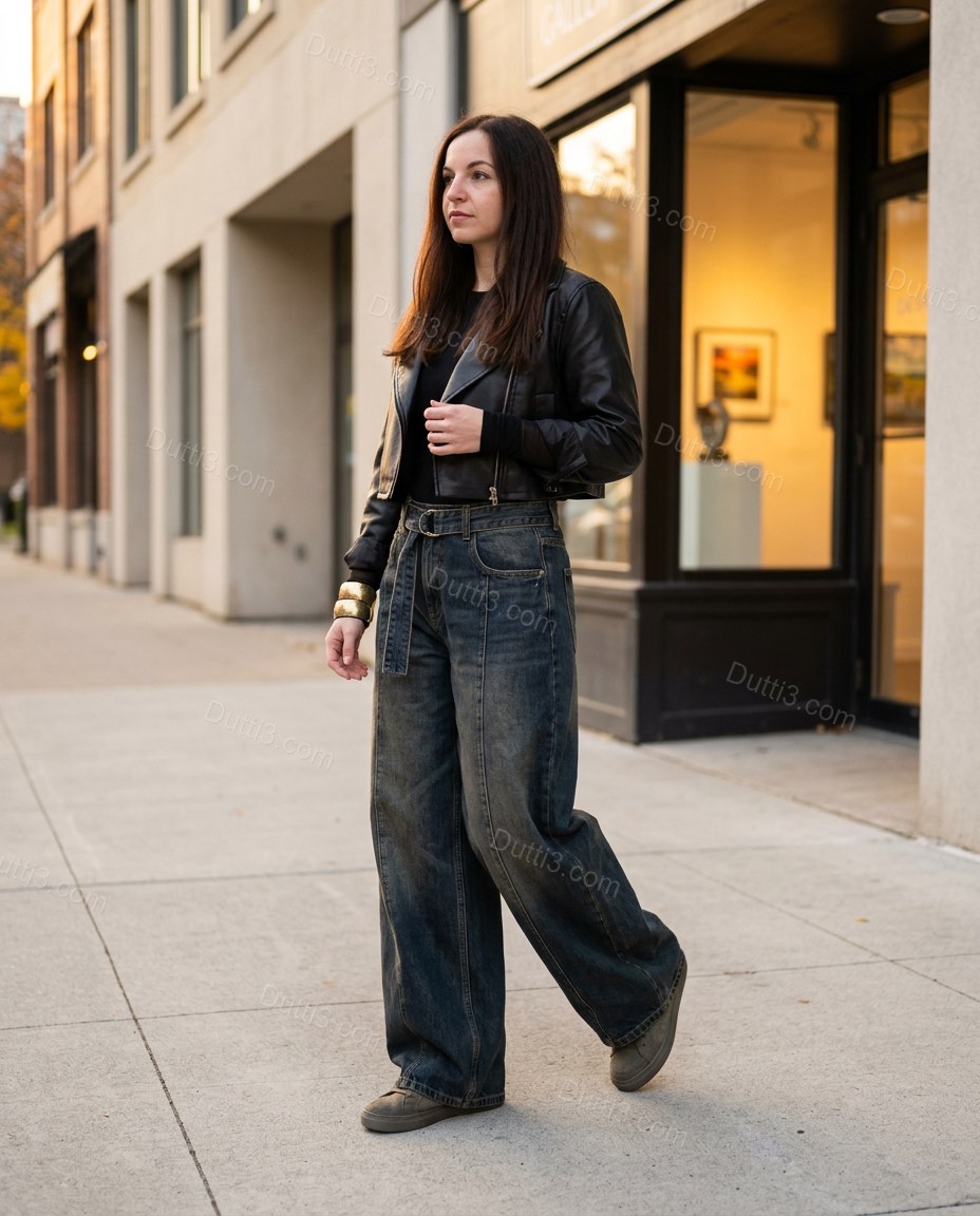 Dark Blue Denim Pants, movement and fit lifestyle view, by Dutti3
