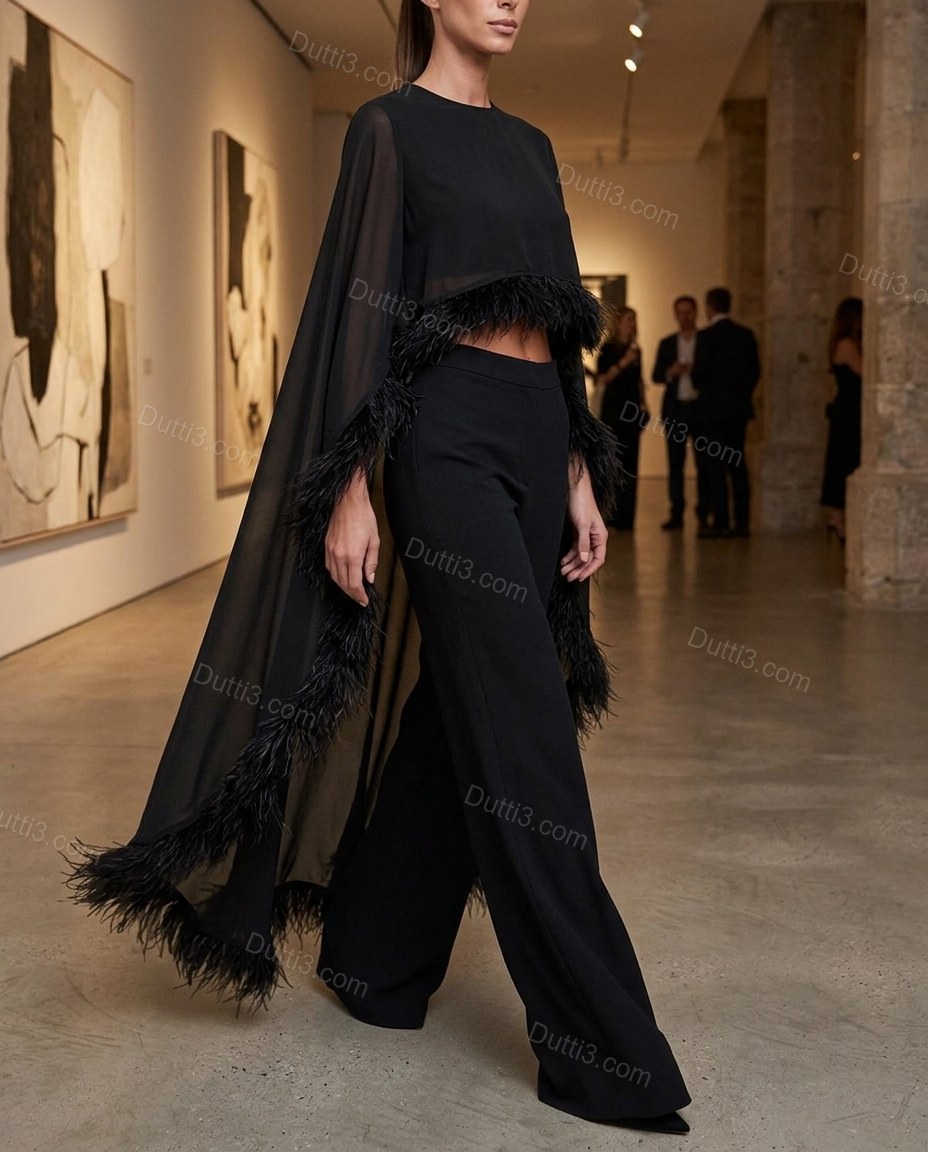 Black Lace Sheer Sheer Fabric Duster Jacket Black Jacket with Relaxed Fit silhouette and Textured texture, outdoor styling image for City Layering, a dinner reservation, Fall transitional city days and cool-evening plans, US East / Hamptons Elite by Dutti3