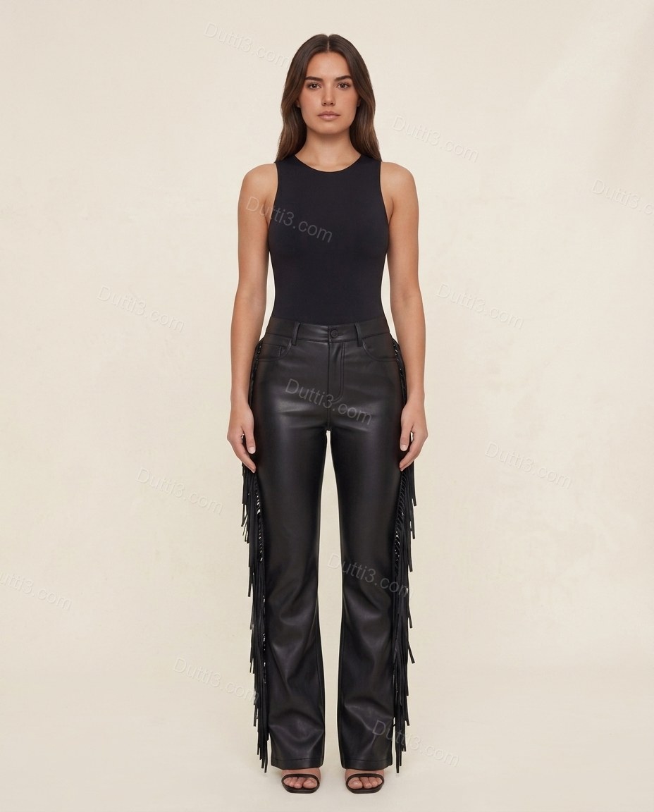 Black Polished Fringe Pants by Dutti3