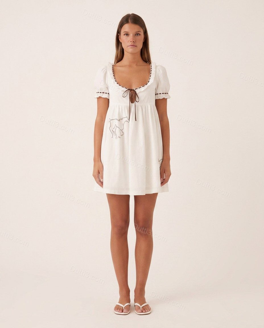 White Soft Embroidered Mini Dress by Dutti3