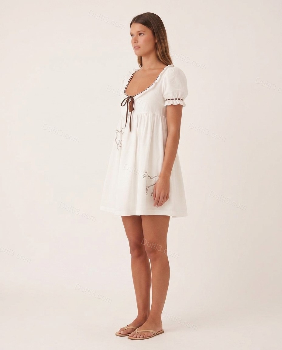 White Soft Embroidered Mini Dress by Dutti3
