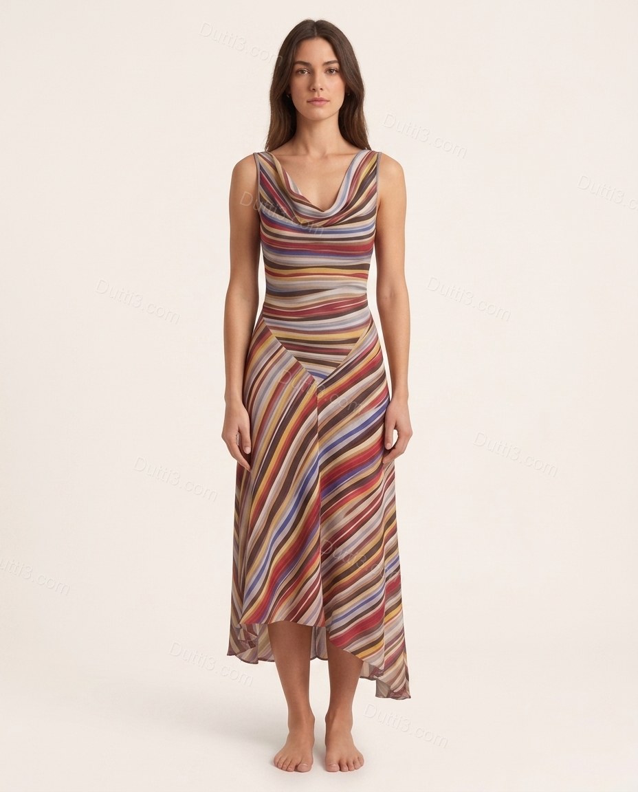 Multi-Color Refined Striped Midi Dress by Dutti3