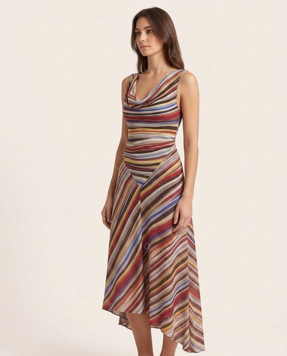 Multi-Color Refined Striped Midi Dress by Dutti3