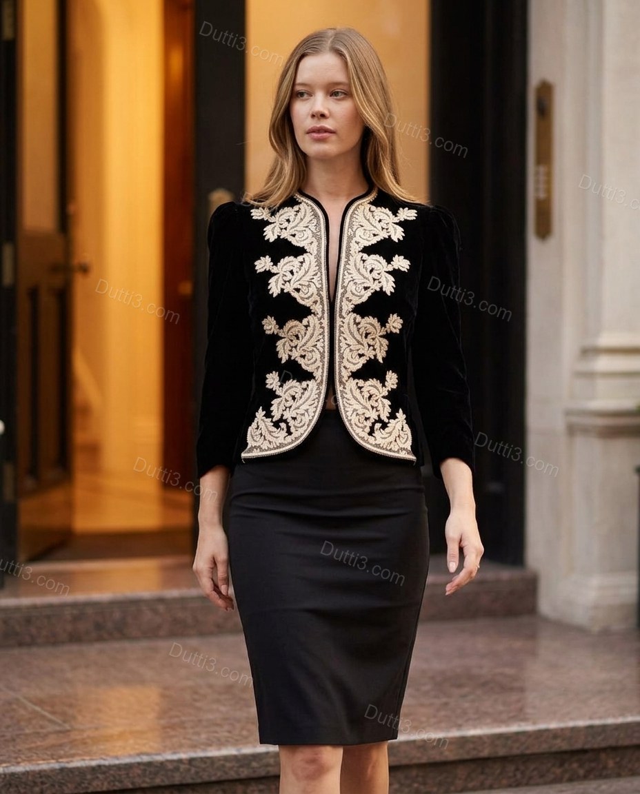 Black Refined Floral Embroidered Jacket by Dutti3