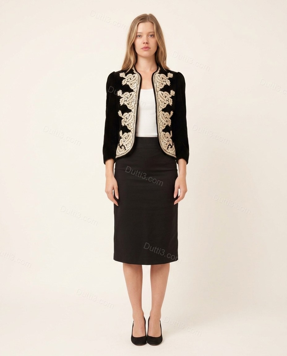 Black Refined Floral Embroidered Jacket by Dutti3
