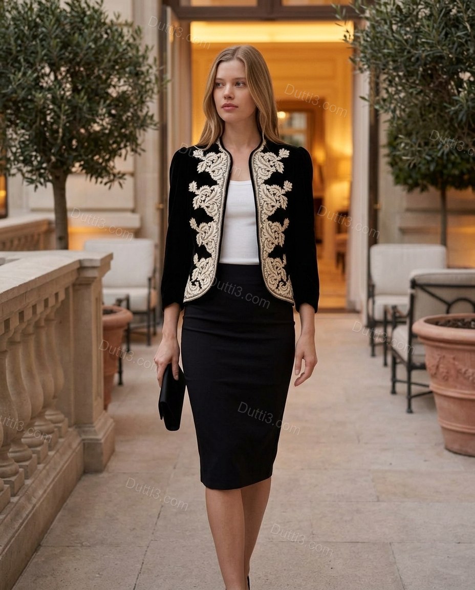 Black Refined Floral Embroidered Jacket by Dutti3