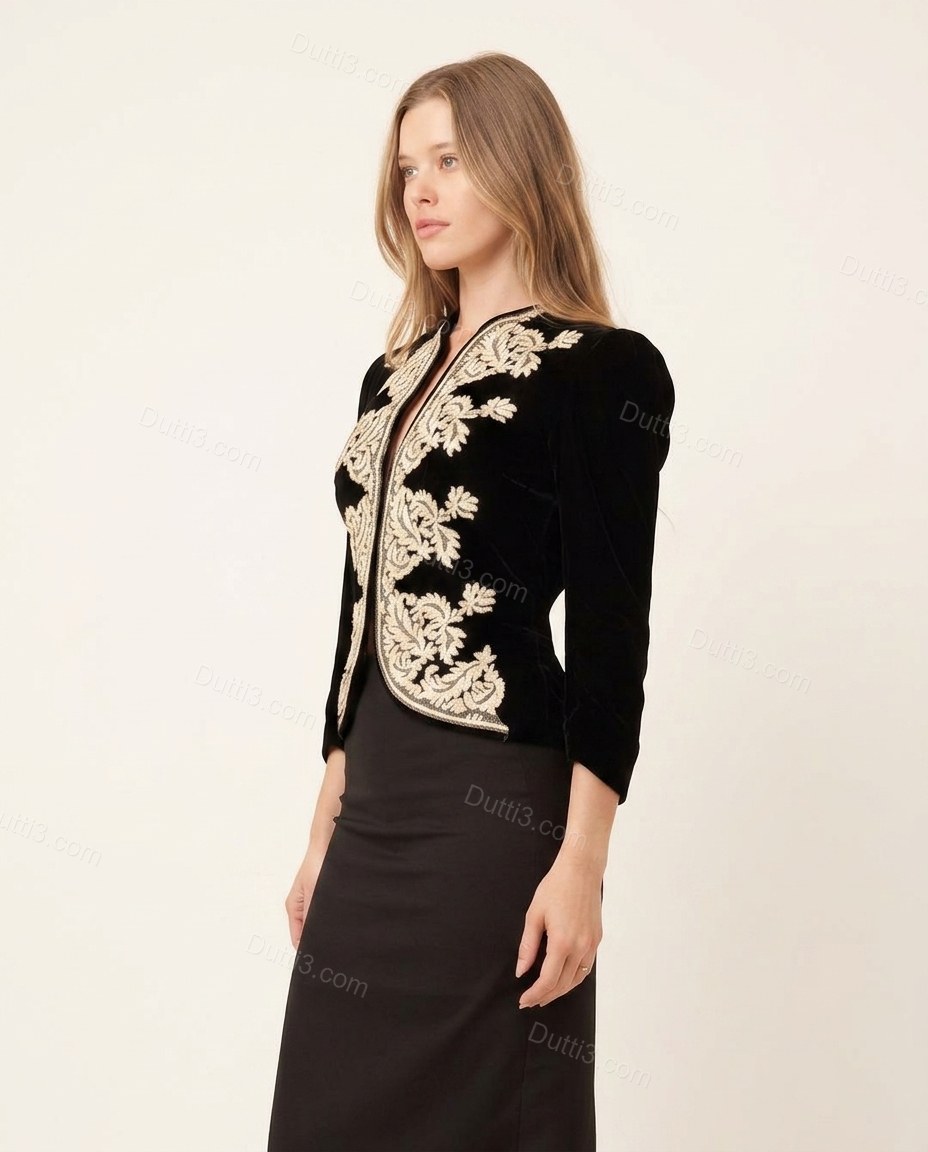 Black Refined Floral Embroidered Jacket by Dutti3