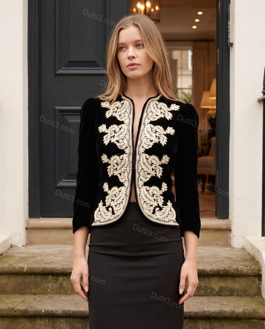 Black Refined Floral Embroidered Jacket by Dutti3