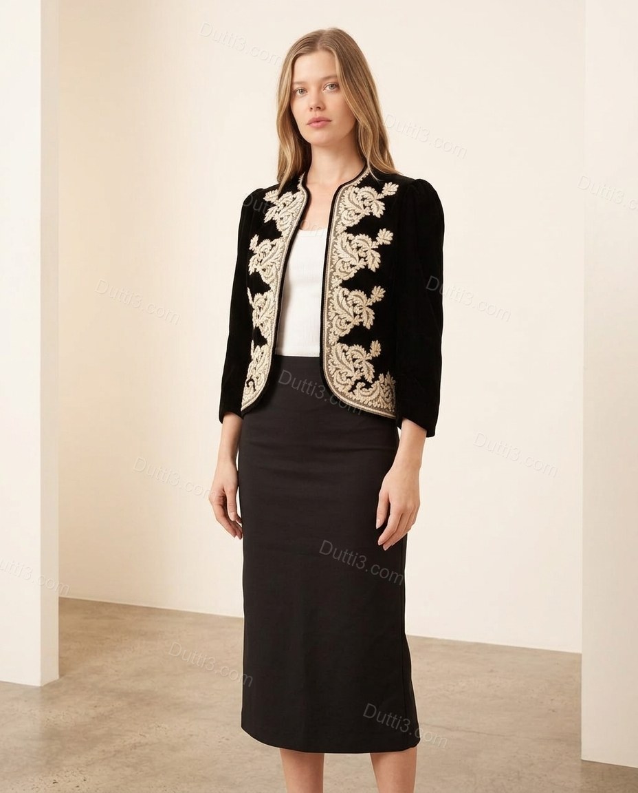 Black Refined Floral Embroidered Jacket by Dutti3