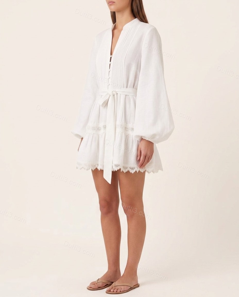 White Soft Lace Mini Dress by Dutti3
