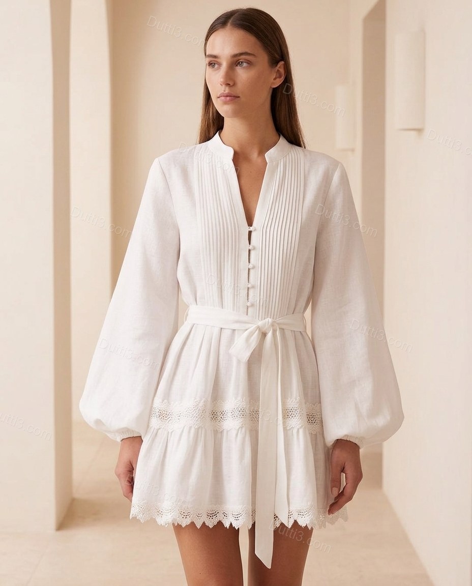 White Soft Lace Mini Dress by Dutti3