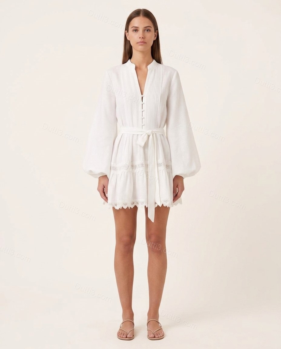 White Soft Lace Mini Dress by Dutti3