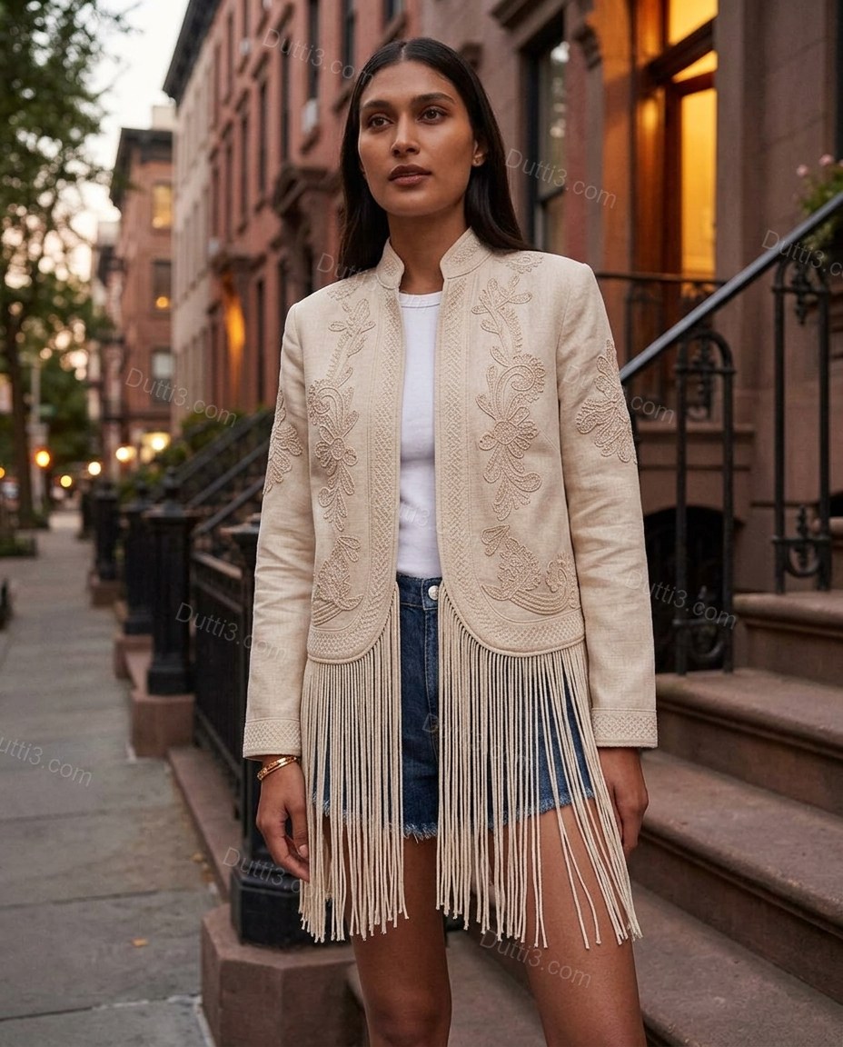 Beige Polished Floral Embroidered Jacket by Dutti3