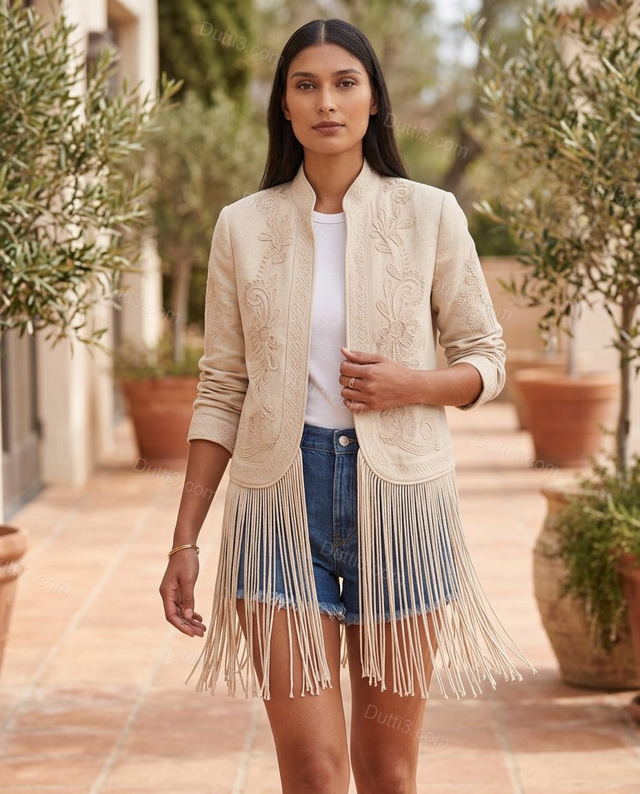 Beige Polished Floral Embroidered Jacket by Dutti3