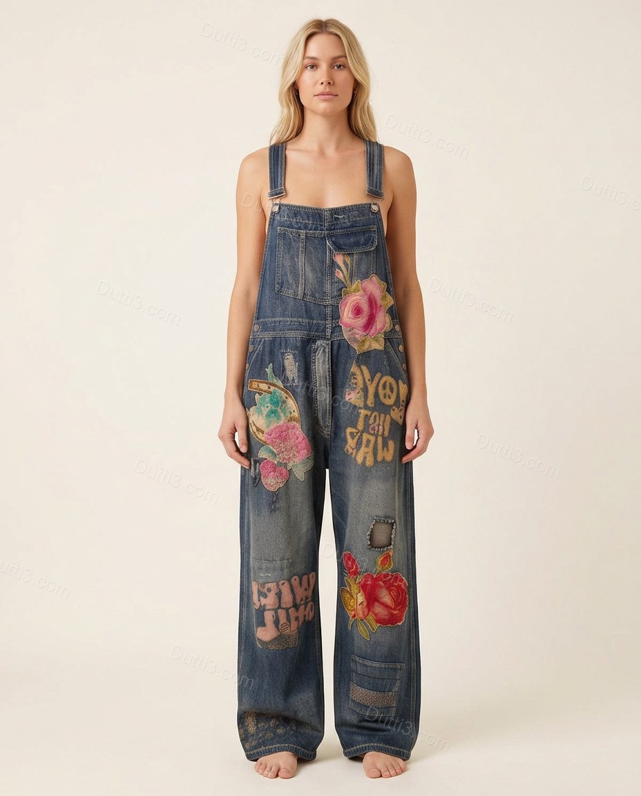 Blue Romantic Floral Embroidered Jumpsuit by Dutti3