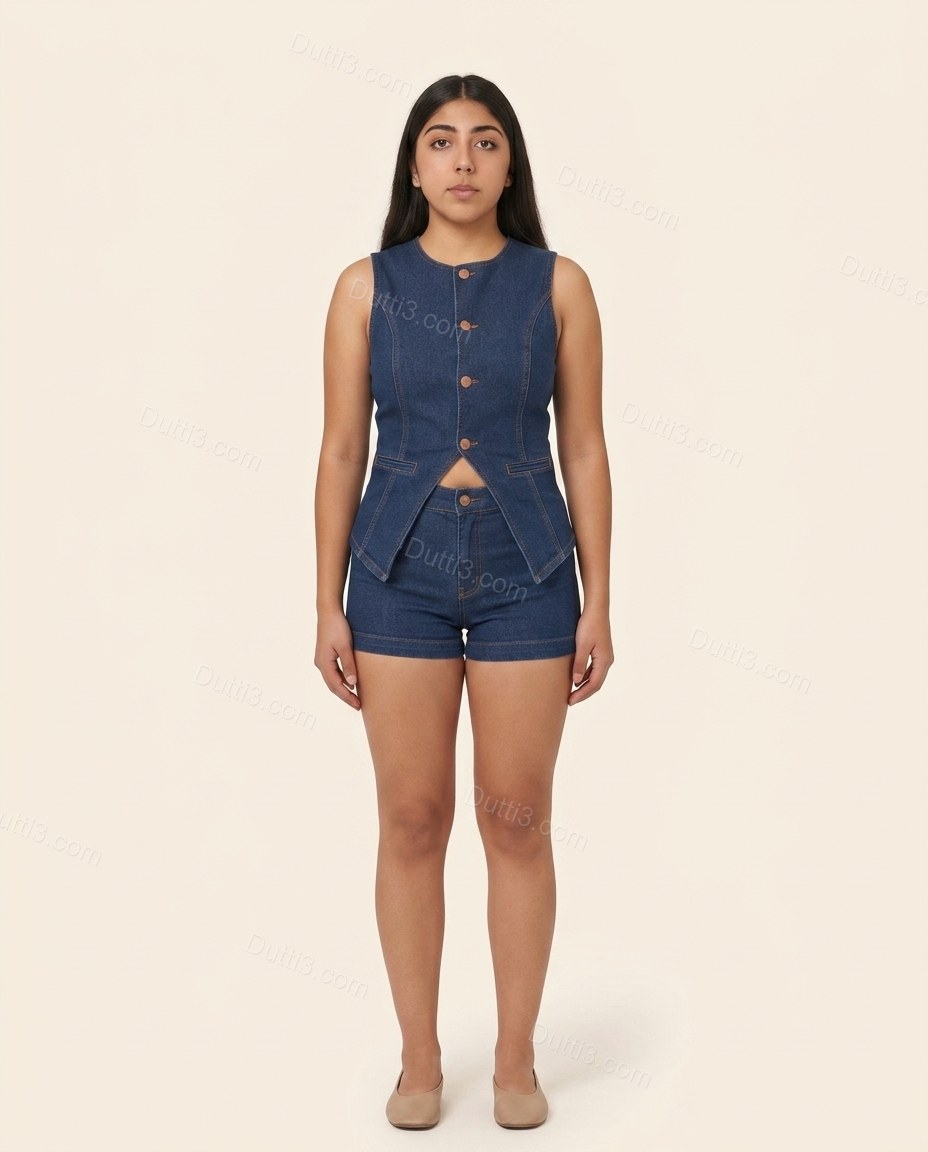 Blue Polished Denim Sleeveless Jacket by Dutti3
