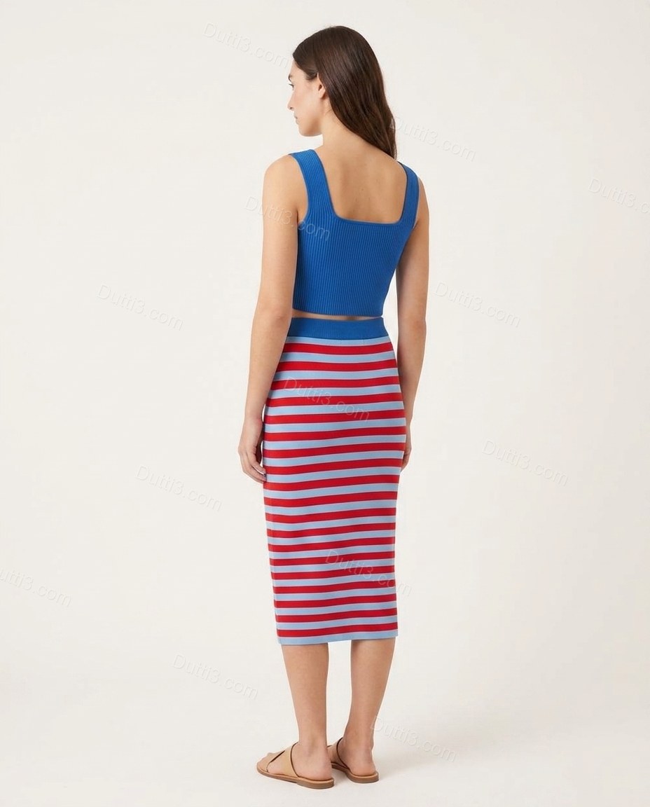 Blue Refined Striped Skirt Set by Dutti3