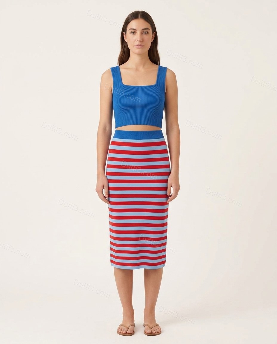 Blue Refined Striped Skirt Set by Dutti3