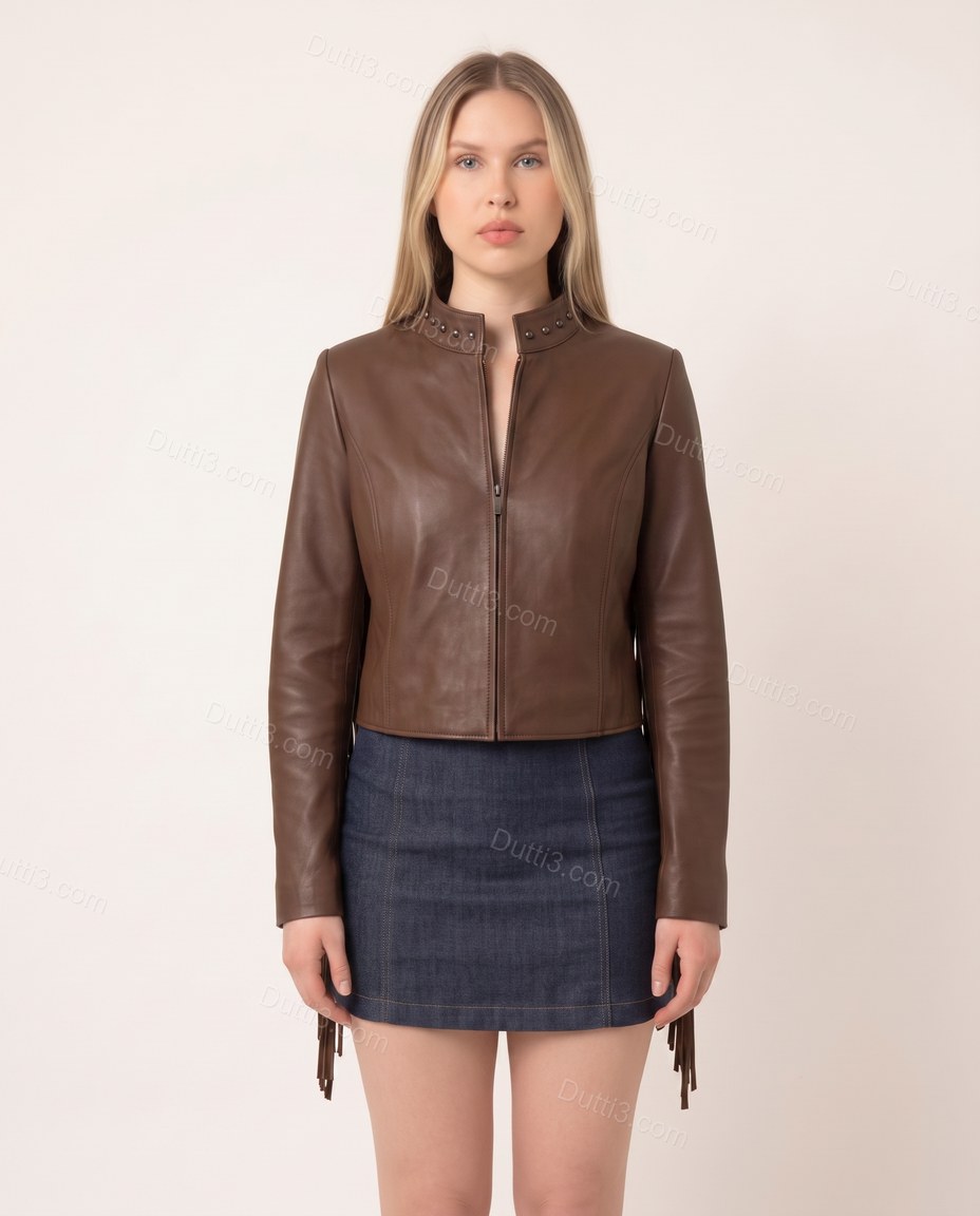 Brown Elevated Fringe Jacket by Dutti3