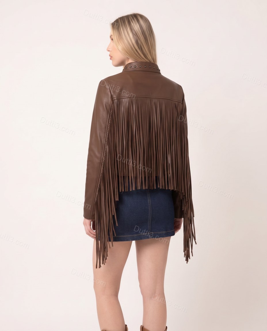 Brown Elevated Fringe Jacket by Dutti3