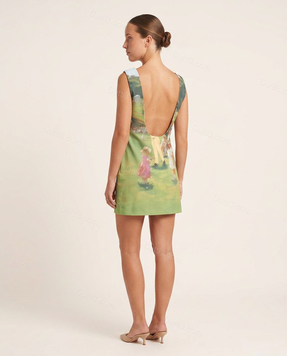 Green Elevated Scenic Print Mini Dress by Dutti3