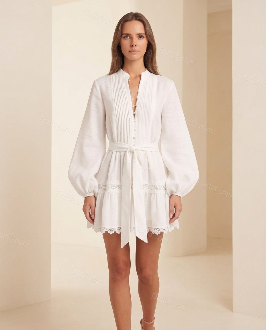 White Soft Lace Mini Dress by Dutti3