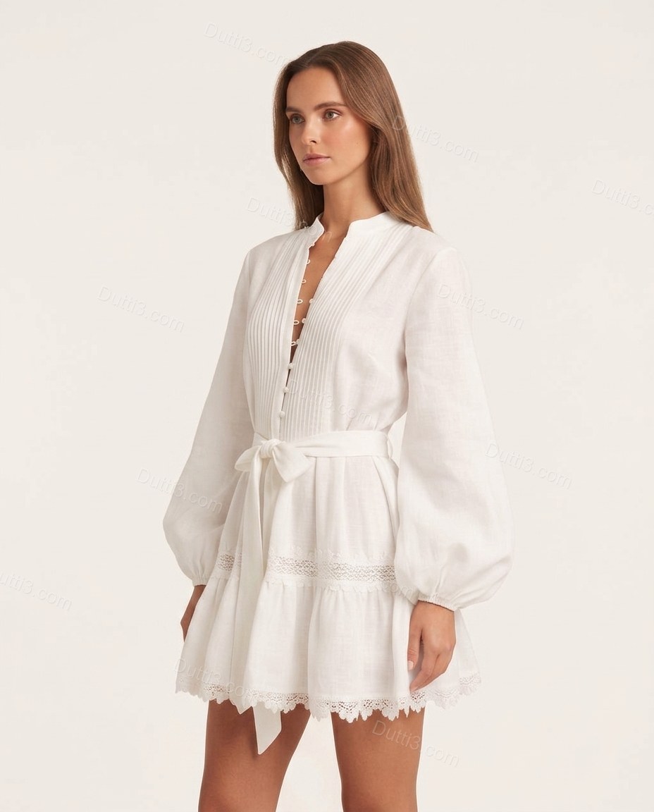 White Soft Lace Mini Dress by Dutti3
