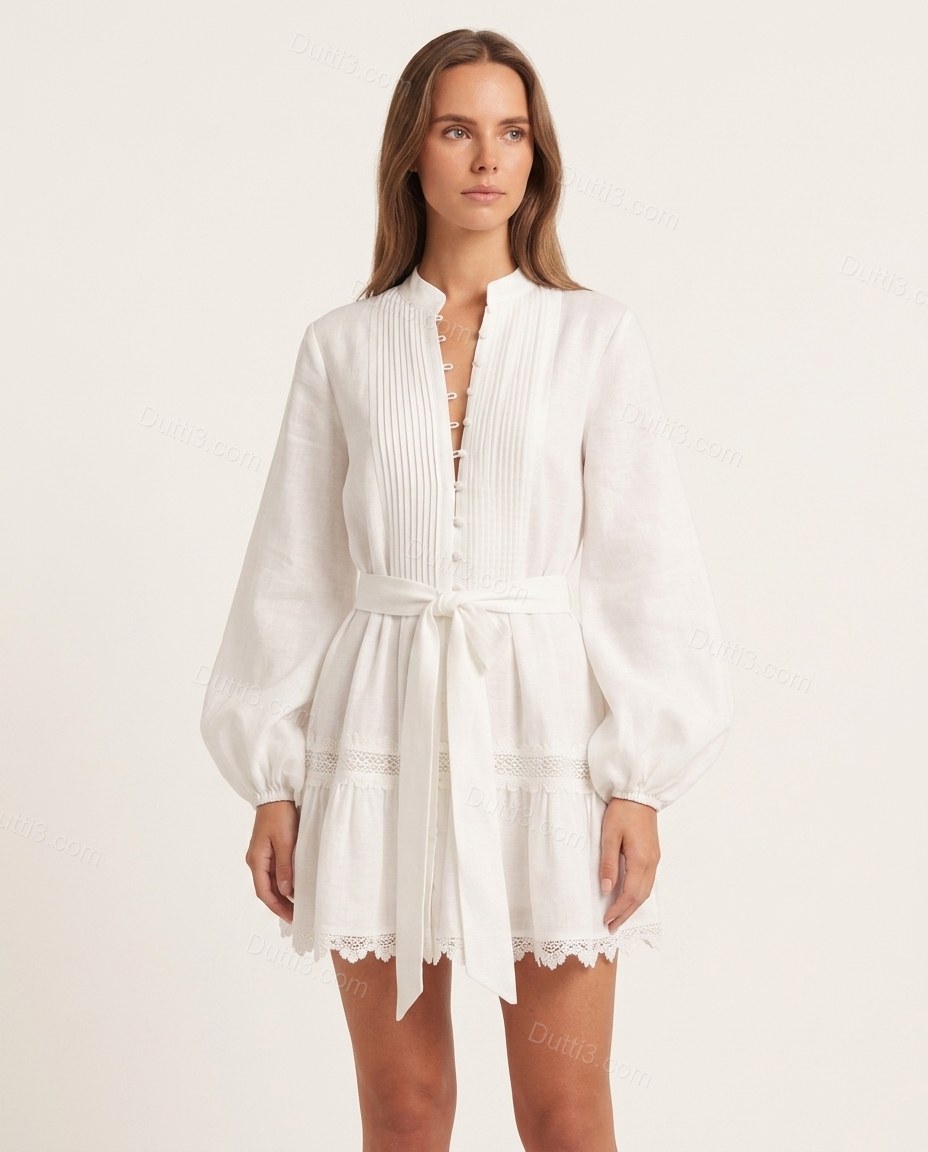 White Soft Lace Mini Dress by Dutti3
