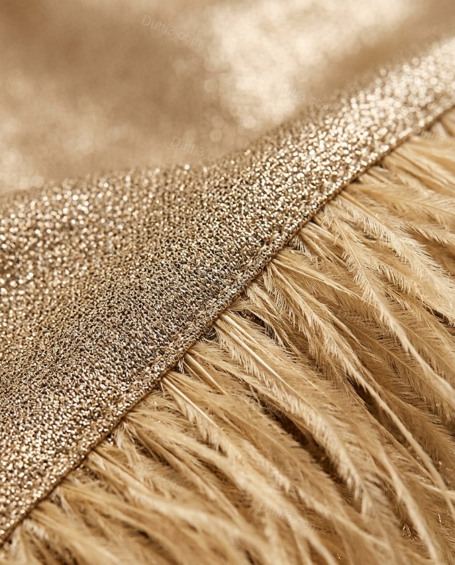 Gold After-Dark Feather-Trim Mini Dress by Dutti3