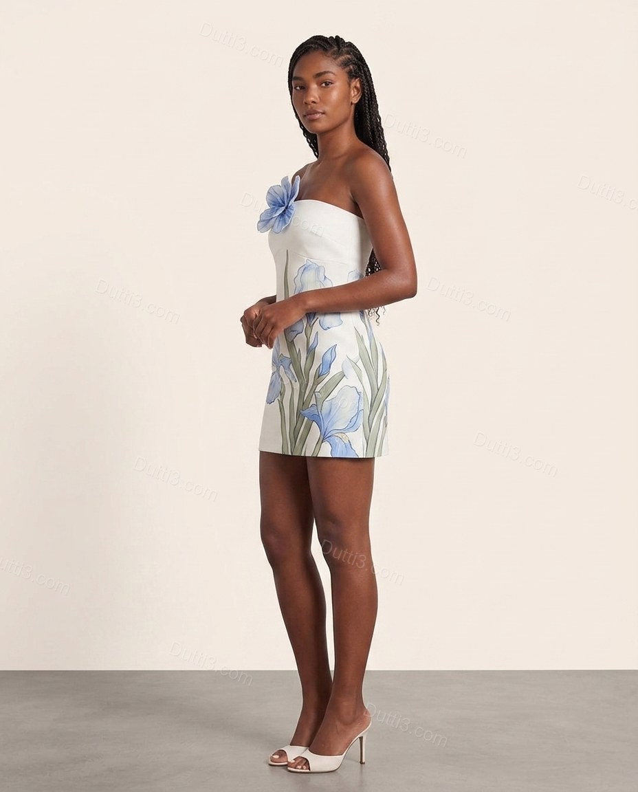 White Romantic Floral Embroidered Mini Dress by Dutti3