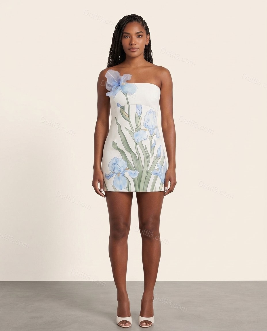 White Romantic Floral Embroidered Mini Dress by Dutti3