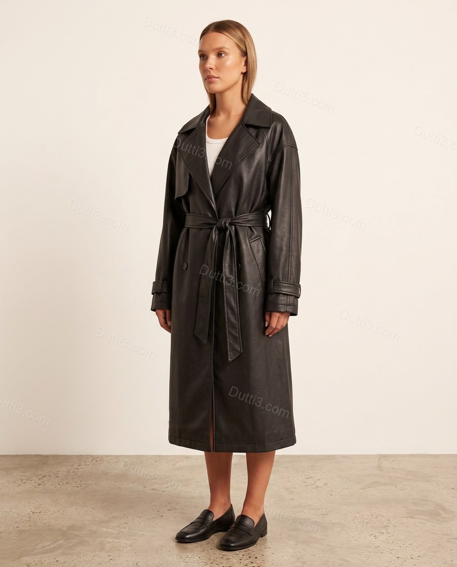 Black Refined Belted Coat by Dutti3
