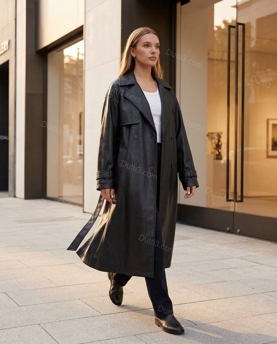Black Refined Belted Coat by Dutti3