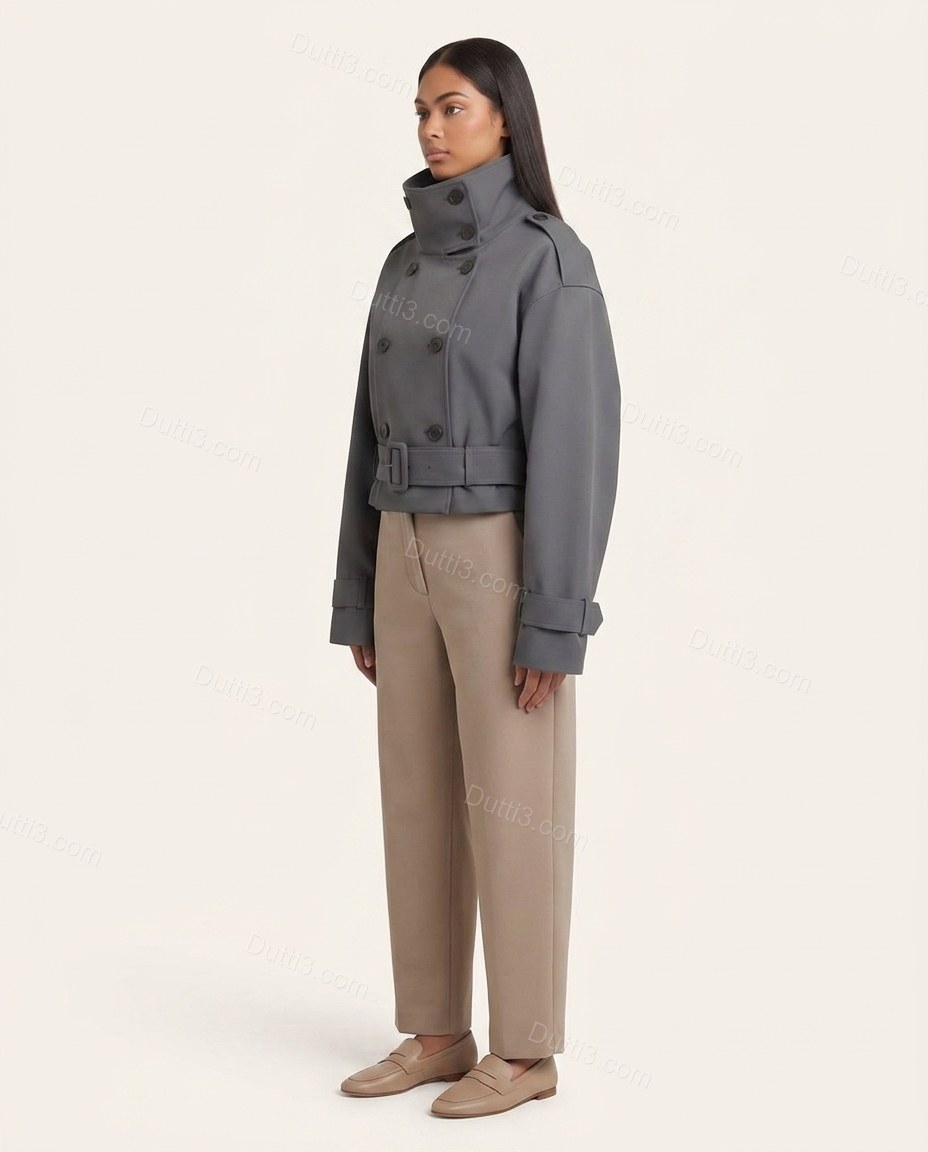 Grey Refined Belted Cropped Jacket by Dutti3