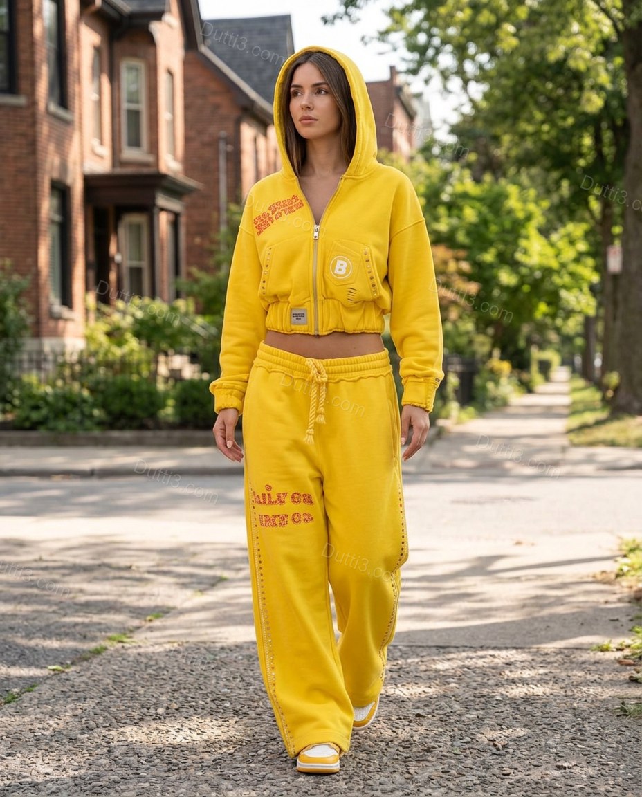 Yellow Soft Embroidered Pant Set by Dutti3