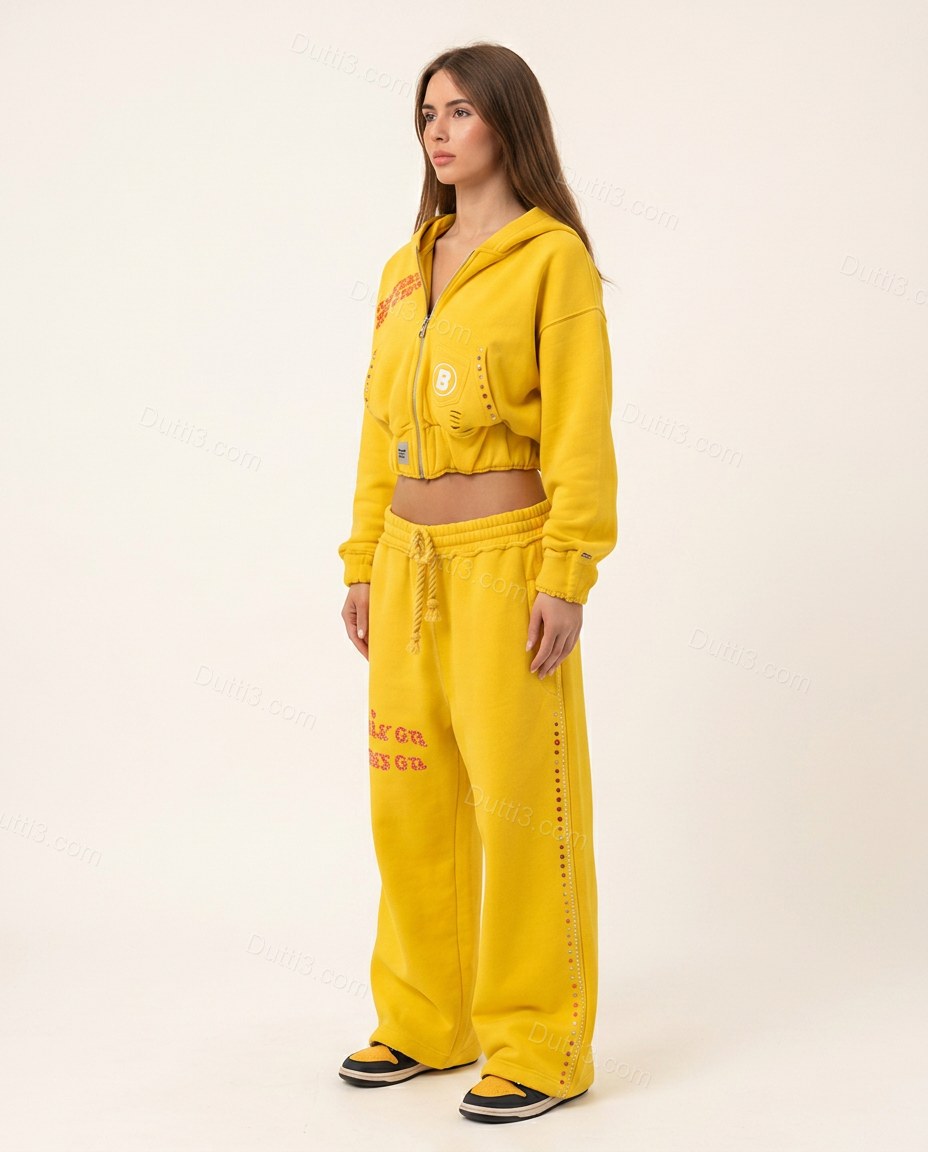 Yellow Soft Embroidered Pant Set by Dutti3