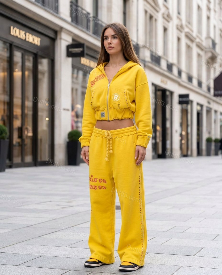 Yellow Soft Embroidered Pant Set by Dutti3