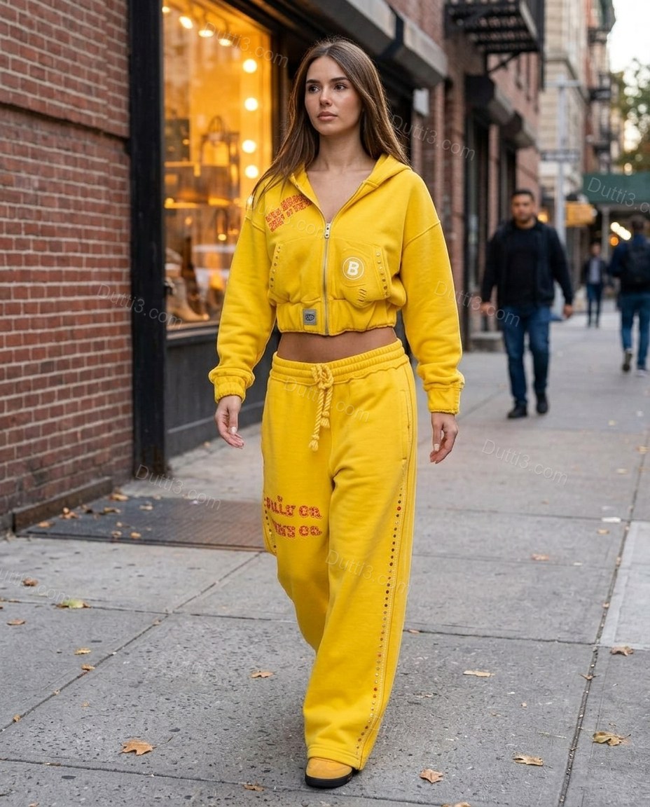Yellow Soft Embroidered Pant Set by Dutti3