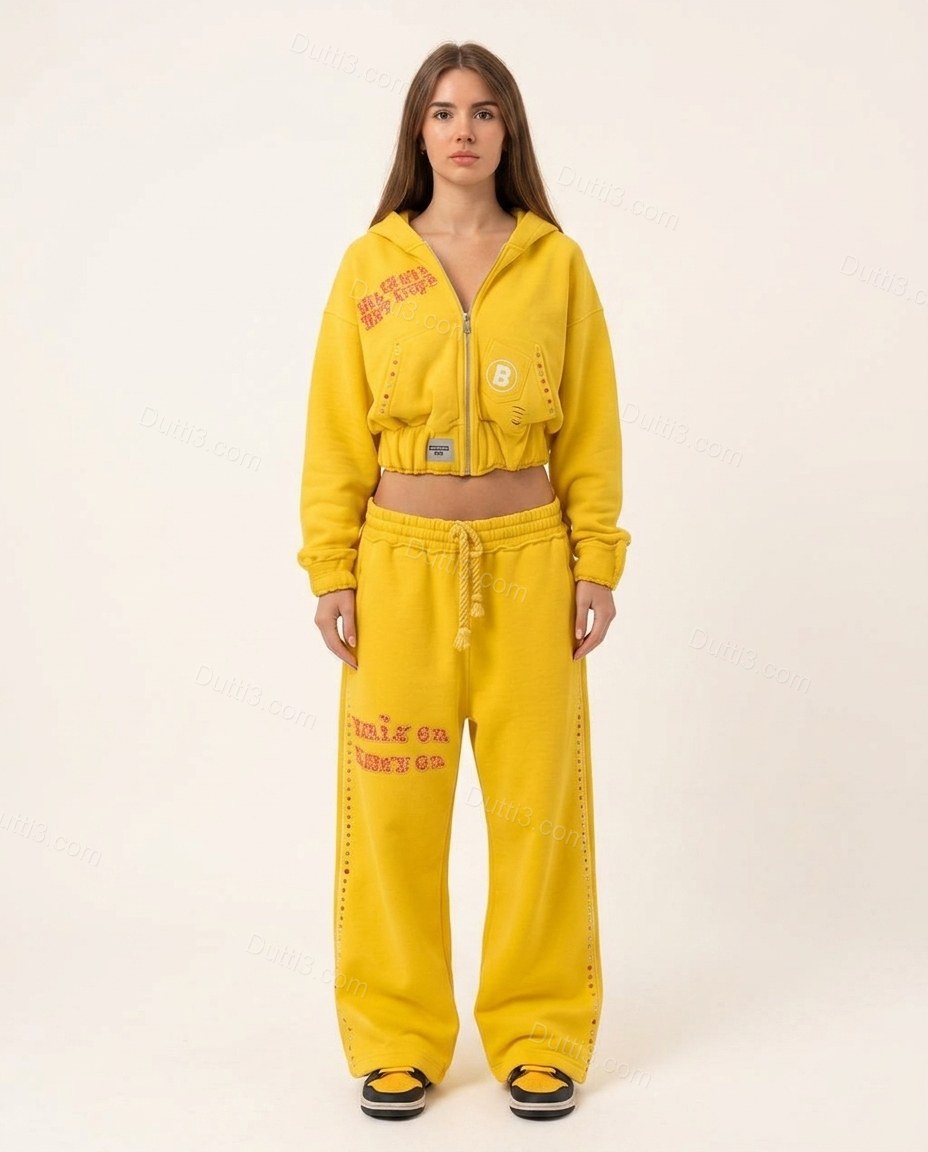 Yellow Soft Embroidered Pant Set by Dutti3