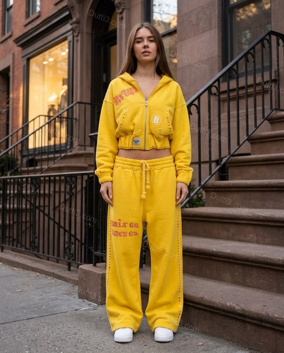 Yellow Soft Embroidered Pant Set by Dutti3