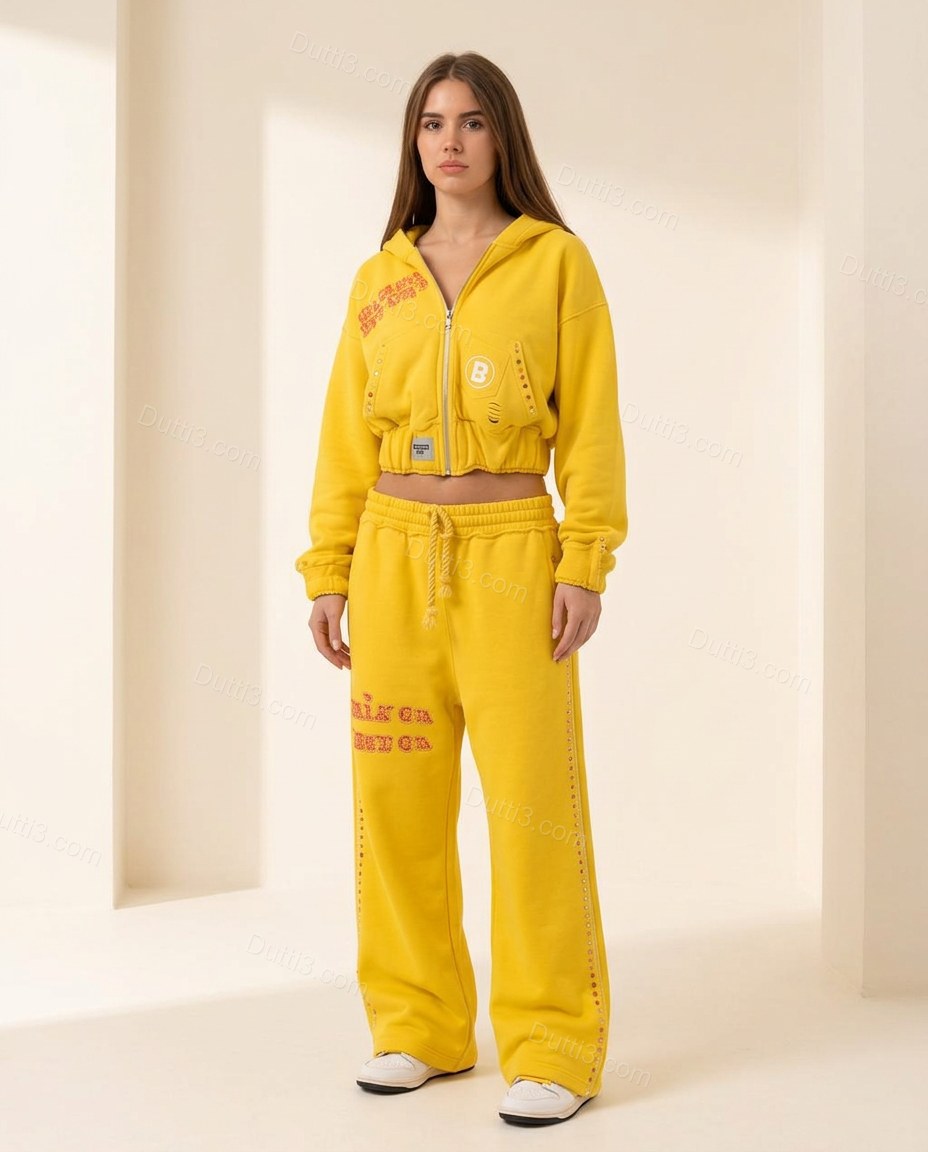 Yellow Soft Embroidered Pant Set by Dutti3