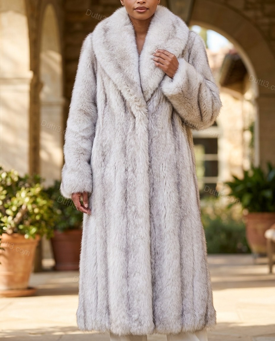 Beige Elevated Fur-Trim Longline Coat Beige Coat with Relaxed Fit silhouette and Textured texture, fabric and construction detail for City Layering, a dinner reservation, Fall late-summer city plans and early-fall occasions, US East / Hamptons Elite by Dutti3