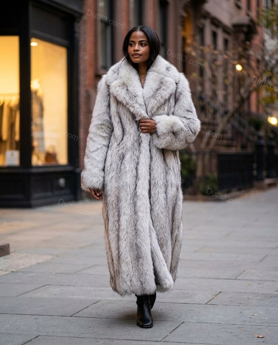 Beige Elevated Fur-Trim Longline Coat Beige Coat with Relaxed Fit silhouette and Textured texture, outdoor styling image for City Layering, a dinner reservation, Fall late-summer city plans and early-fall occasions, US East / Hamptons Elite by Dutti3