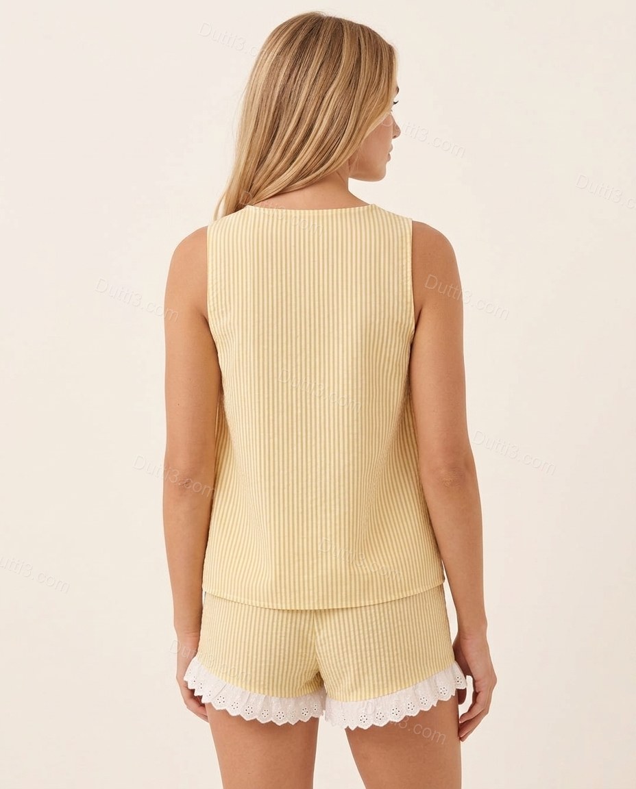 Yellow Polished Eyelet Short Set by Dutti3