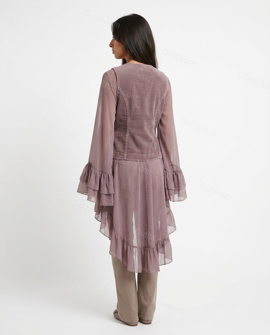 Dusty Mauve Sleek Ruffled Layered Two-Piece Set Dusty Mauve Layered Two-Piece Set with Utility silhouette and Textured texture, clean studio product view for Day-to-Night, a polished weekend event, Fall late-summer city plans and early-fall occasions, Eur by Dutti3