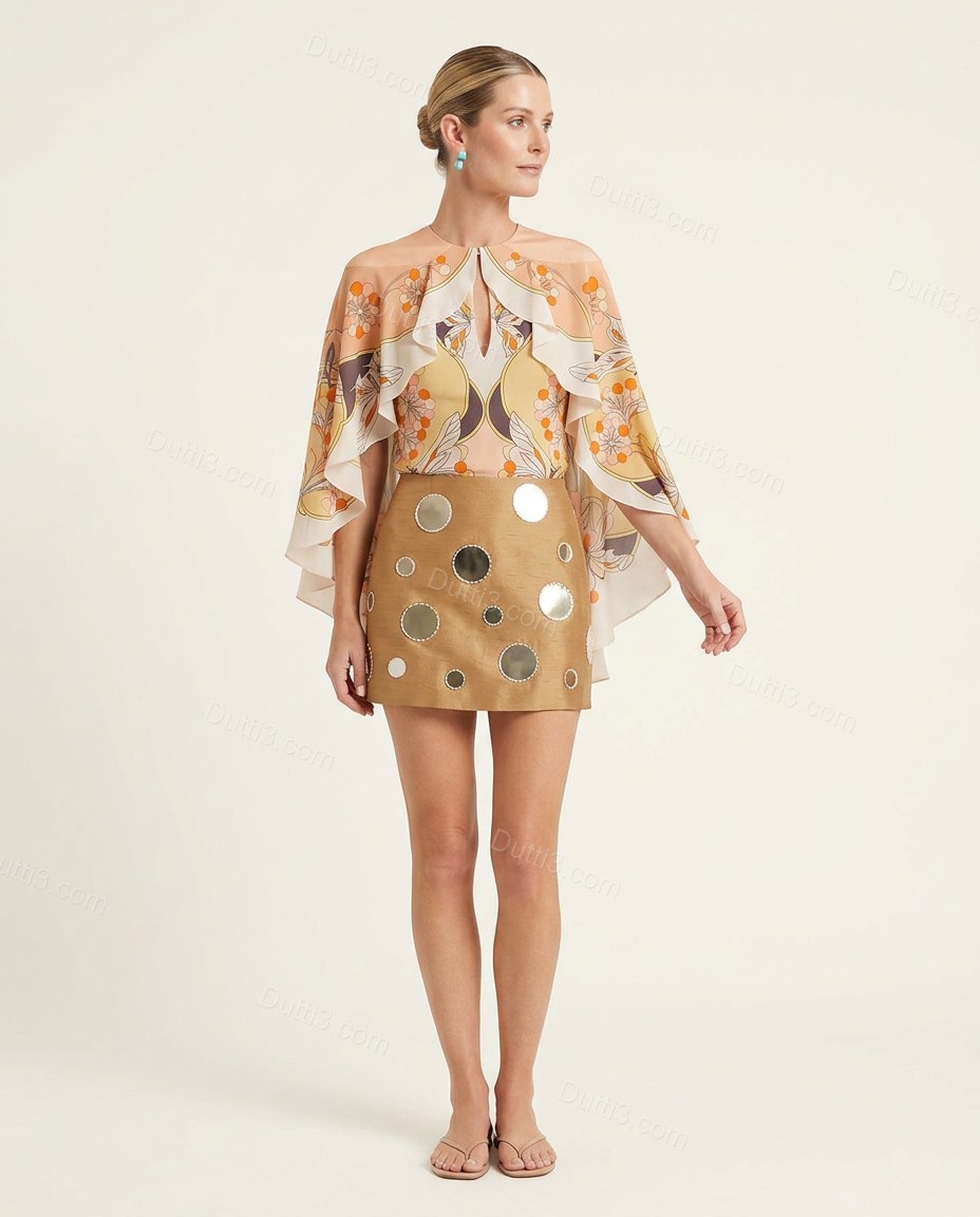 Tan Soft Floral Skirt Set by Dutti3