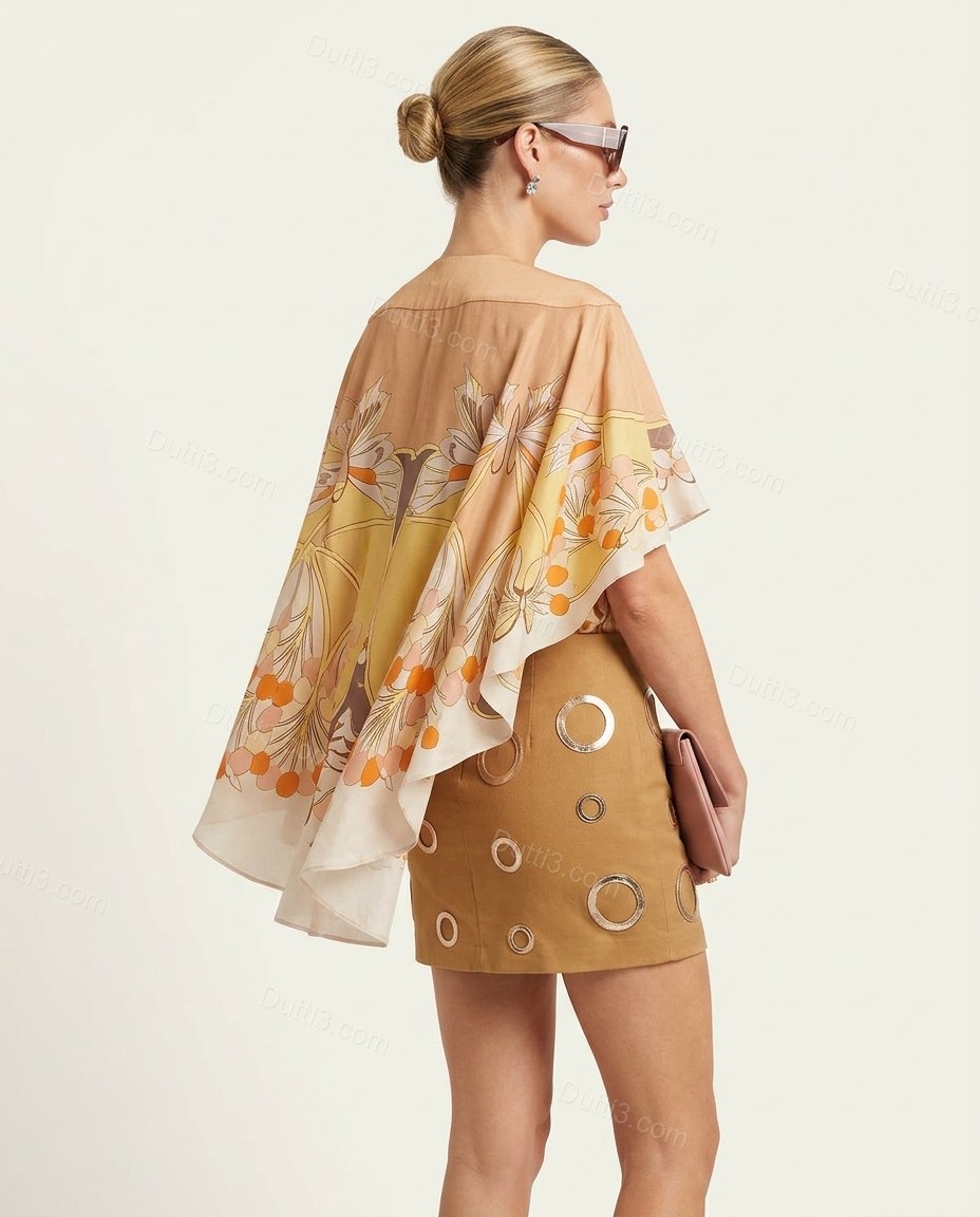 Tan Soft Floral Skirt Set by Dutti3