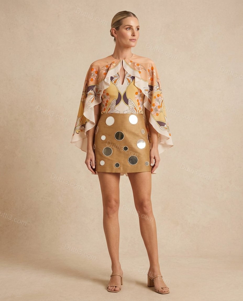 Tan Soft Floral Skirt Set by Dutti3
